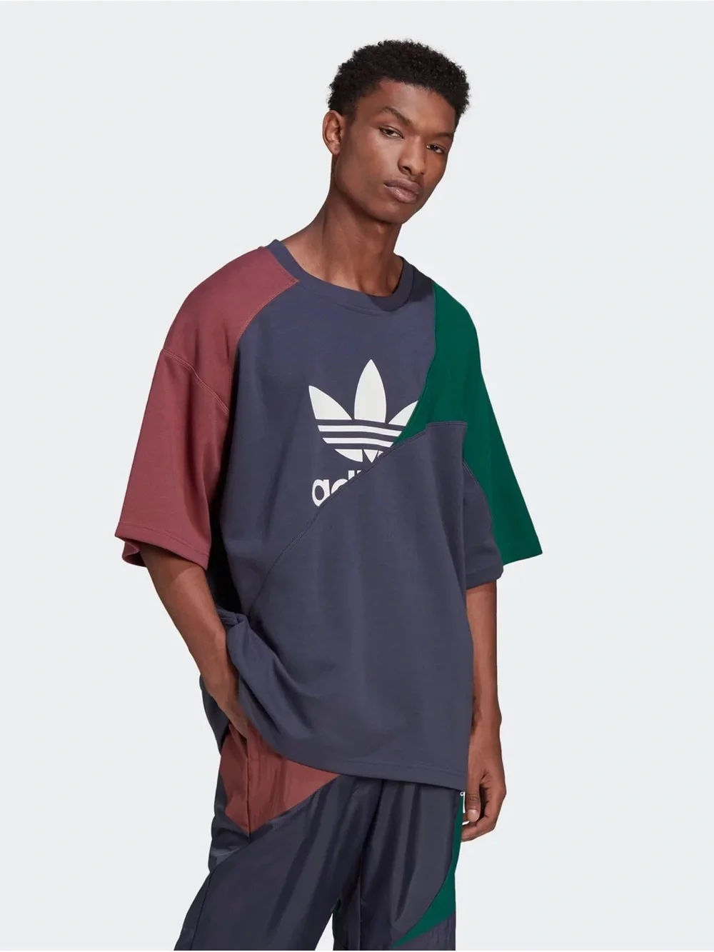 adidas Men’s adidas Adicolor Colorblock Shadow Tee Navy Burgundy Collegiate M